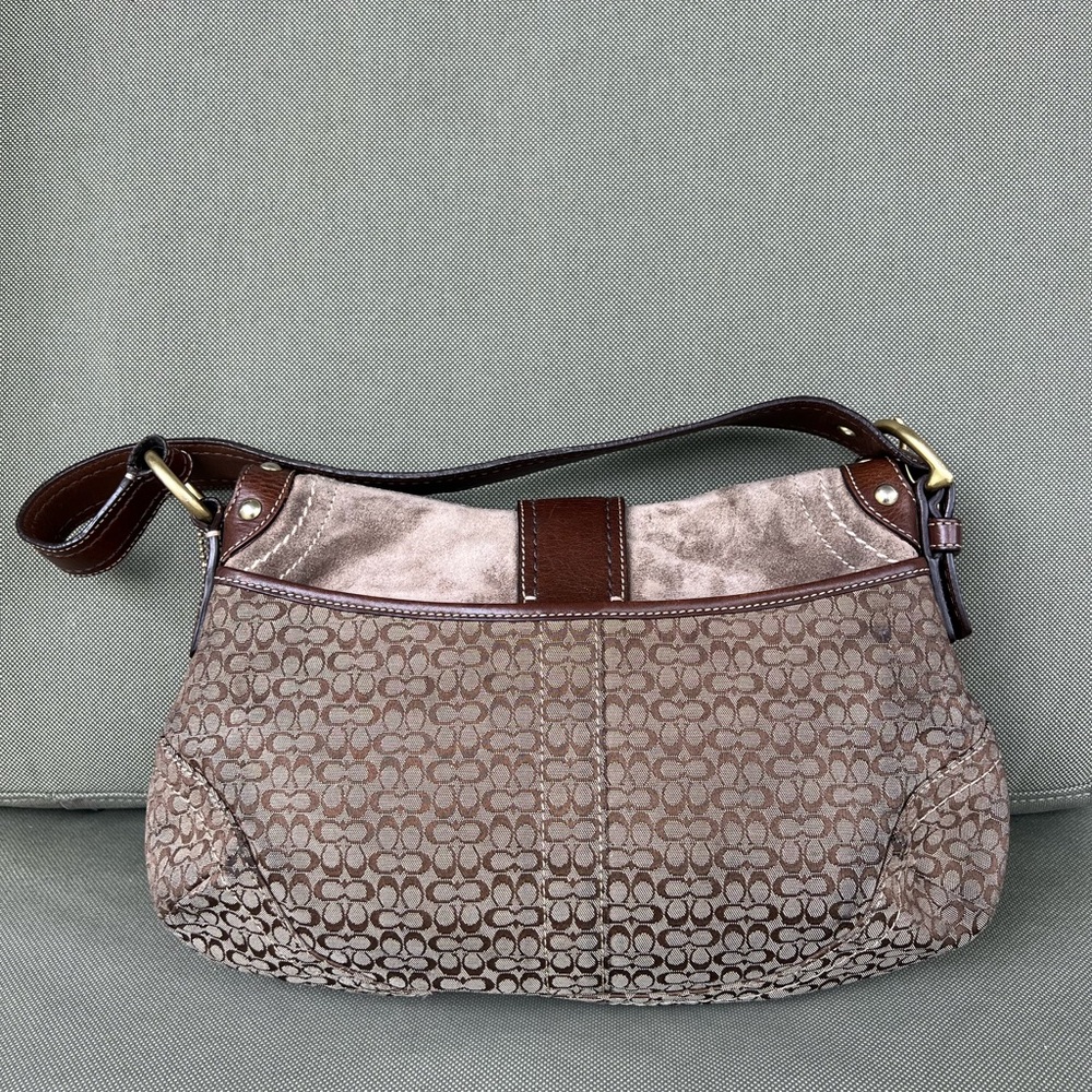 Coach Vintage Signature Soho Studded Brown Suede F11Rare Y2K Buckle Flap F11534 - Picture 6 of 10